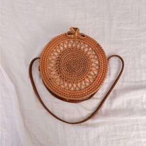 Bali Handwoven Rattan Round Crossbody Bag, beach